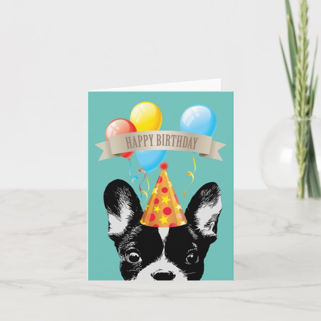 Carte Chien-taureaux et ballons français Joyeux annivers (Devant)