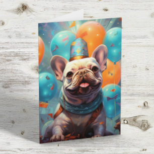 Carte Chien-taureaux français avec ballons Anniversaire