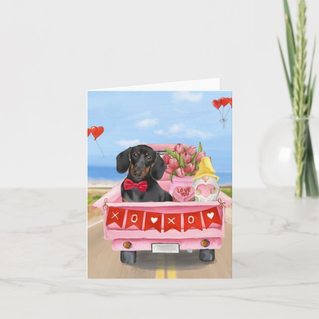 Carte Chien teckel Saint-Valentin Camion Cœurs (Devant)