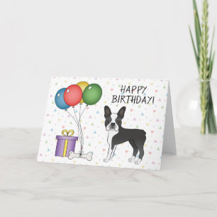 Carte Chien Terrier Noir Et Blanc De Boston Joyeux Anniv