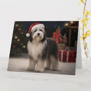 Carte Chien tibétain de Terrier en Noël de neige