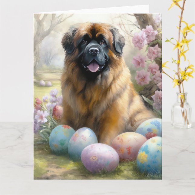 Carte Chien tibétain mastiff avec oeufs de Pâques vacanc (Fleur jaune)
