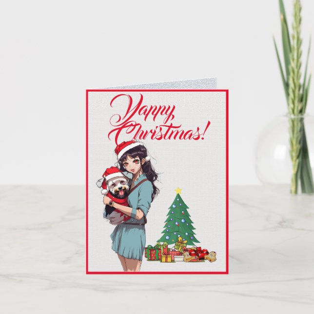 Carte Chien Westie Cute Avec Petite Fille Noël (Devant)