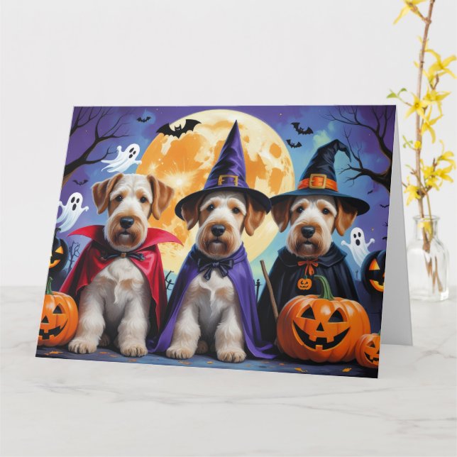 Carte Chiens Airedale Terrier Citrouille Halloween Funny (Fleur jaune)