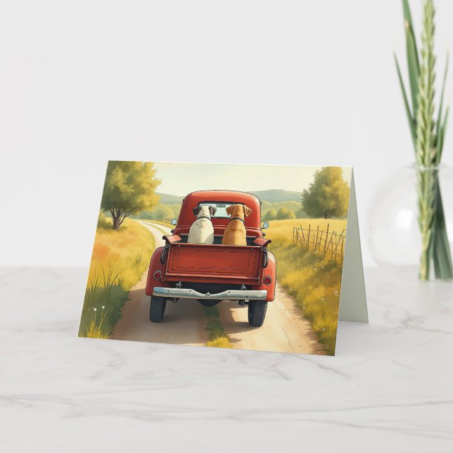 Carte Chiens d'anniversaire dans un camion Red Retro (Devant)