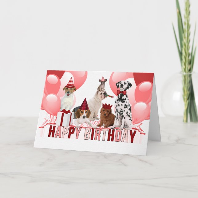 Carte Chiens d'anniversaire rose heureux tendance (Devant)