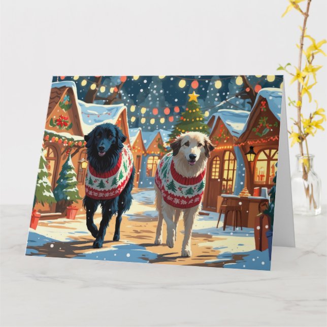 Carte Chiens de berger anatoliens Noël Fête de la neige (Fleur jaune)