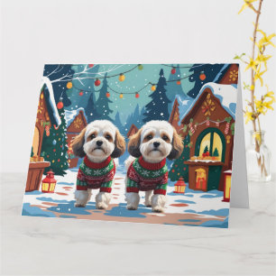 Carte Chiens de Bichon Frise Noël Fête de la neige