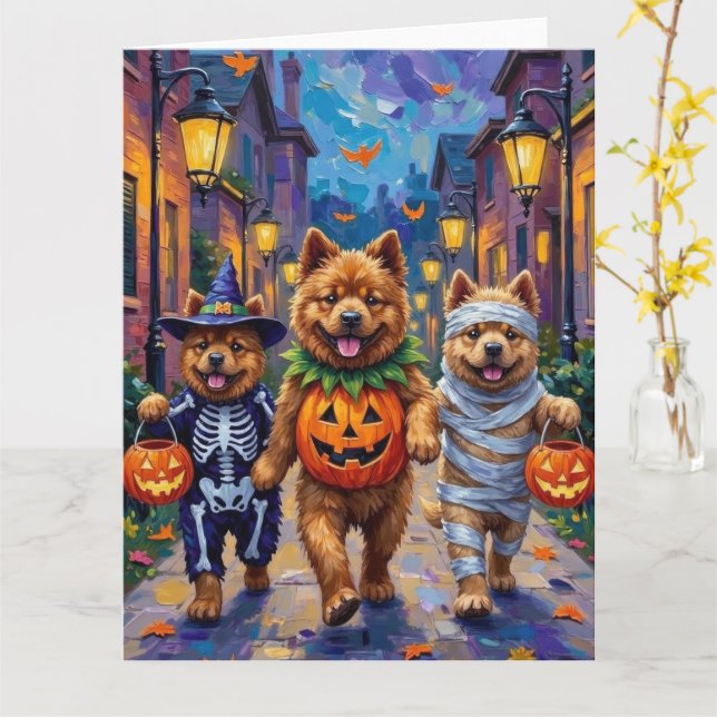 Carte Chiens de Chow Chow Trick or Treating Halloween Co (Fleur jaune)