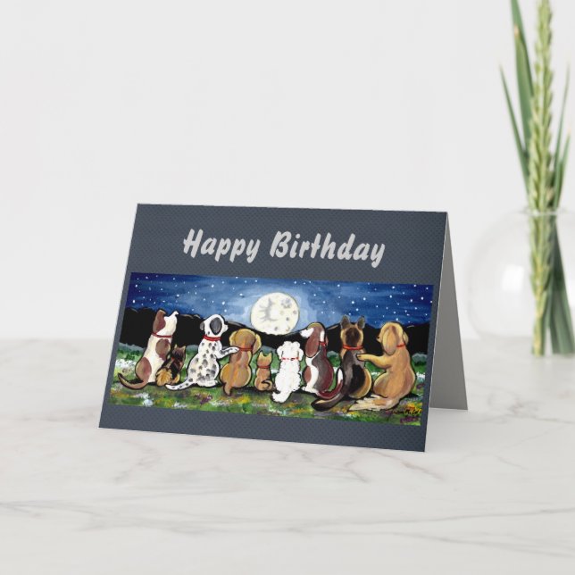 Carte Chiens de lune Personnalisé Anniversaire/Toutes le (Devant)