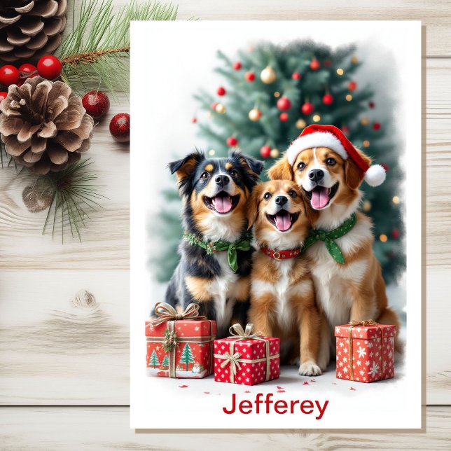Carte Chiens de Noël Ajouter Nom de l'enfant Votre signa (Créateur téléchargé)