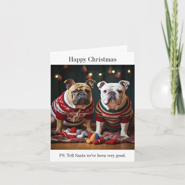 Carte Chiens de taureaux dans les pulls de Noël (Devant)