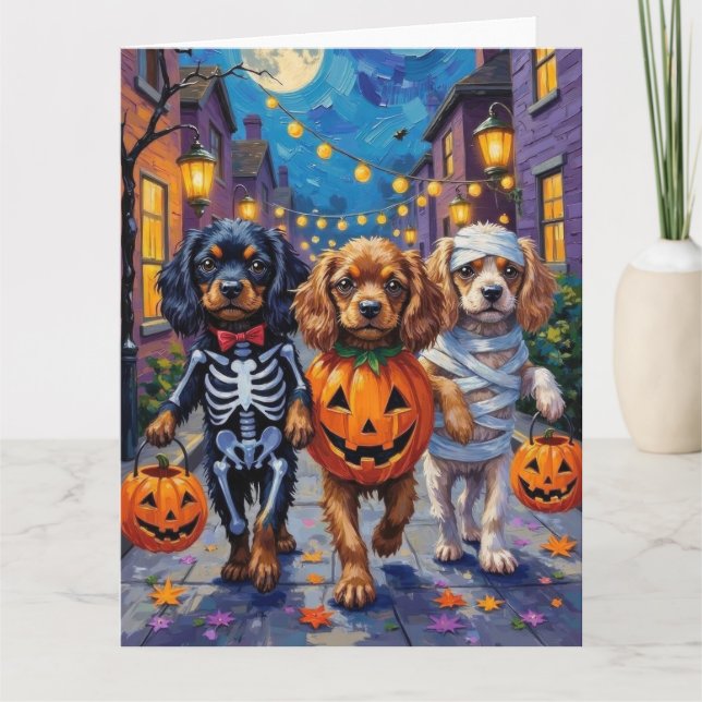 Carte Chiens Espagnols Tibétains En Costumes D'Halloween (Devant)
