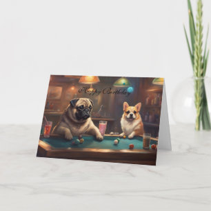 Carte Chiens jouant au billard Joyeux anniversaire de la