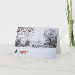 Carte chiens jouant dans Noël pittoresque de paysage