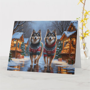 Carte Chiens lapons finlandais Noël Fête de la neige