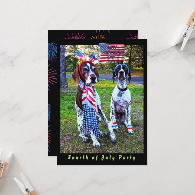 Carte Chiens patriotiques et feux d'artifice fête de l'i (Devant/Arrière en situation)