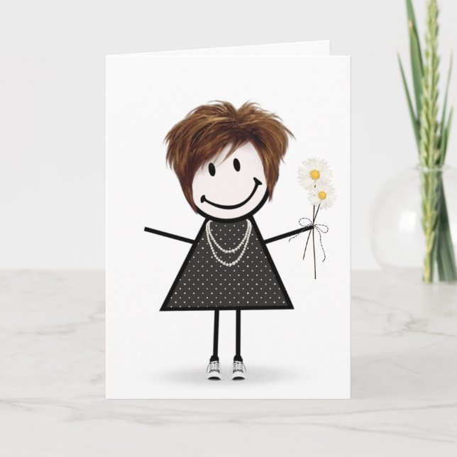 Carte Chiffre À Bâtons Fille Avec Marguerites (Devant)
