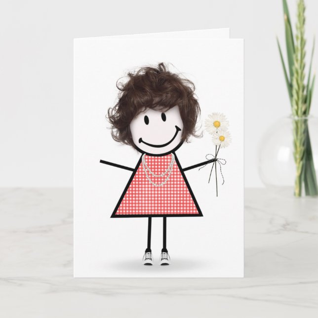 Carte Chiffre À Bâtons Fille Avec Marguerites (Devant)