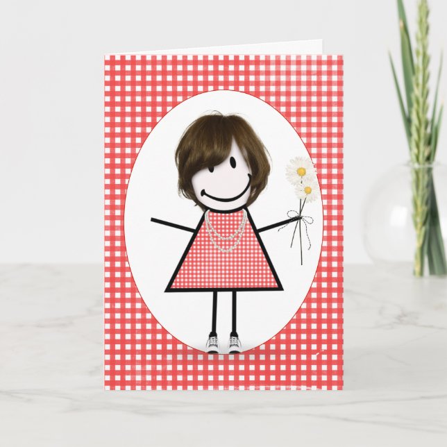 Carte Chiffre Anniversaire Fille Sur En vichy Rouge (Devant)