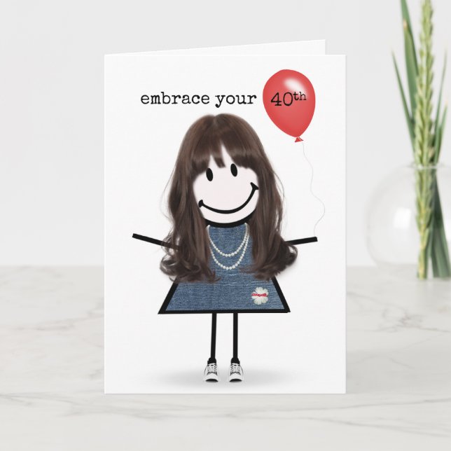 Carte Chiffre de 40e anniversaire fille avec ballon roug (Devant)