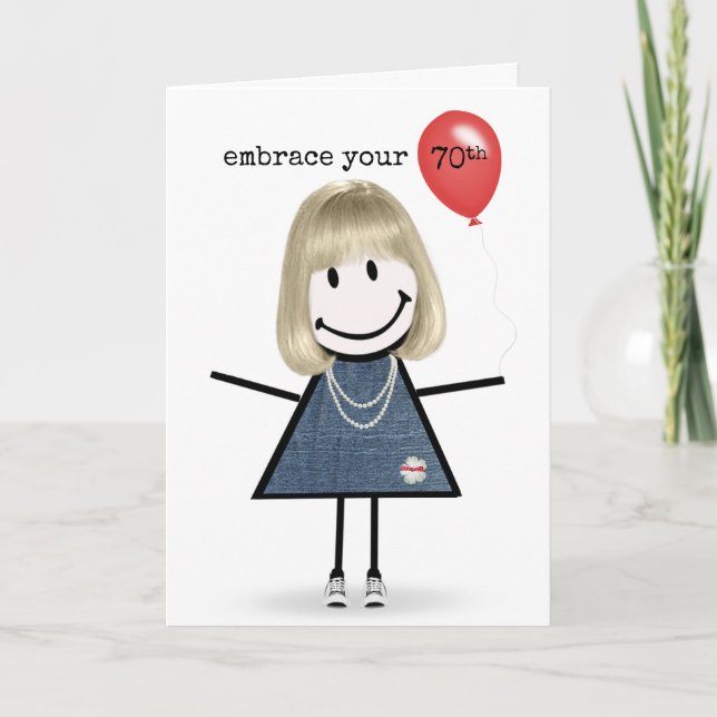 Carte Chiffre de 70e anniversaire fille avec ballon roug (Devant)