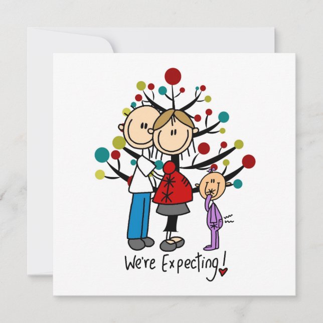 Carte Chiffres de bâton Fille des parents attendus (Devant)