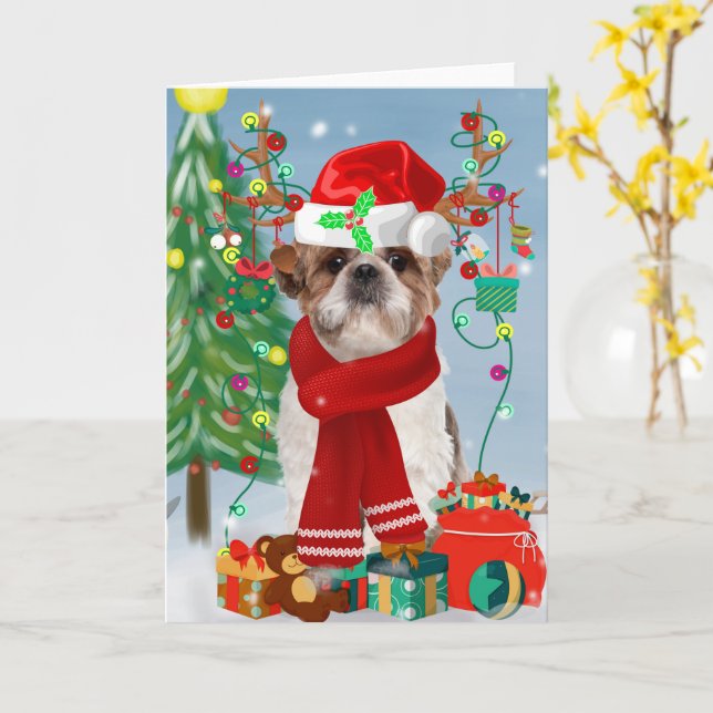 Carte Chih Tzu Chien dans Noël de neige (Fleur jaune)