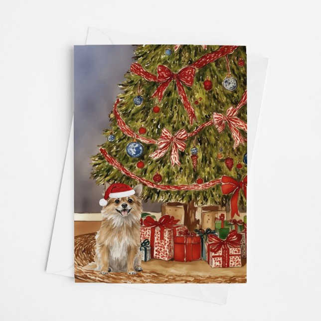 Carte Chihuahua - Arbre de Noël à longue aquarelle haïe (Créateur téléchargé)
