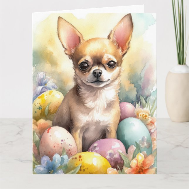Carte Chihuahua avec les oeufs de Pâques vacances (Devant)