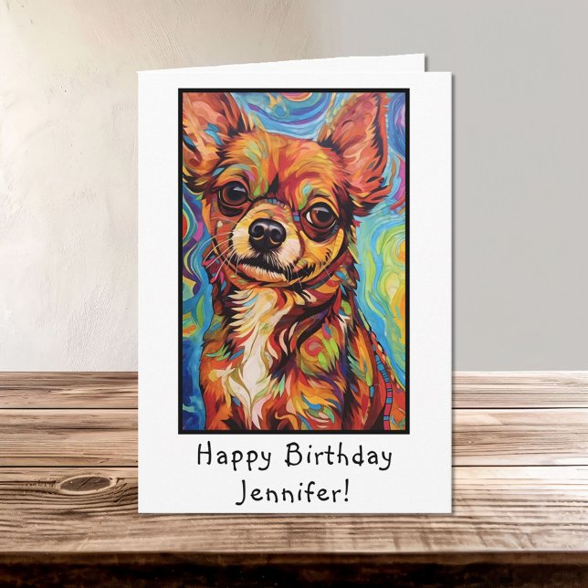 Carte Chihuahua Brown Abstrait Joyeux nom d'anniversaire (Créateur téléchargé)