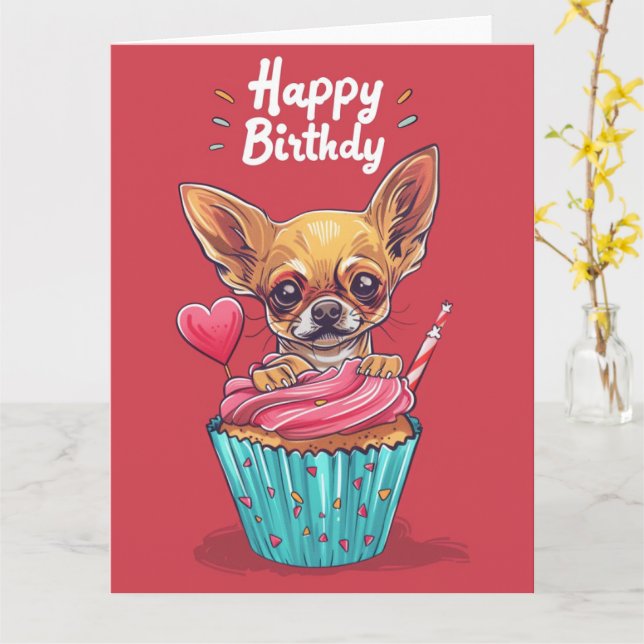 Carte Chihuahua Cartoon Anime Cupcake Paws (Fleur jaune)