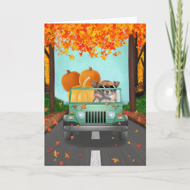Carte Chihuahua Chien Citrouille d'automne (Devant)