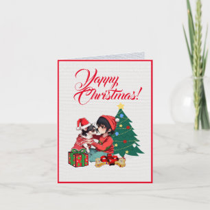 Carte Chihuahua Chien Cute Avec Petite Fille Noël