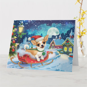 Carte Chihuahua Chien de Sleigh Noël de neige