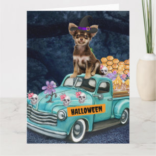 Carte Chihuahua Chien Halloween Camion Effrayant Nuit