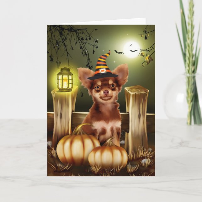 Carte Chihuahua Chig avec sorcière Casquette Idée cadeau (Devant)