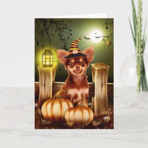 Carte Chihuahua Chig avec sorcière Casquette Idée cadeau