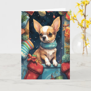 Carte Chihuahua dans un foyer de Noël festif