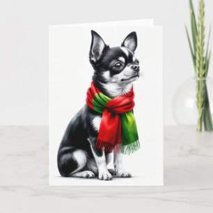 Carte Chihuahua de Noël avec Écharpe d'hiver