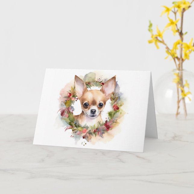 Carte Chihuahua Fête de la couronne de Noël Coupe (Fleur jaune)