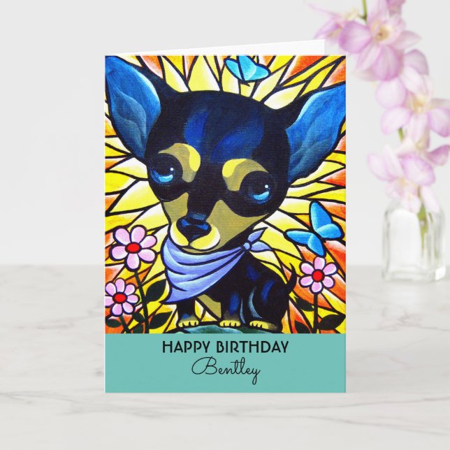 Carte Chihuahua noir mignon, oeuvre d'art Turquoise pour (Orchidée)