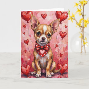 Carte Chihuahua Saint-Valentin Chien aux Cœurs Rouge