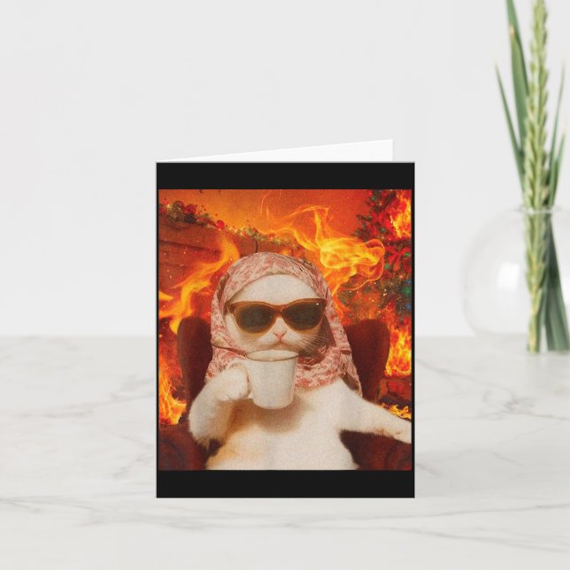 Carte Chill Cat And Coffe Xmas Funny Cat Meme Y2k Joke  (Devant)