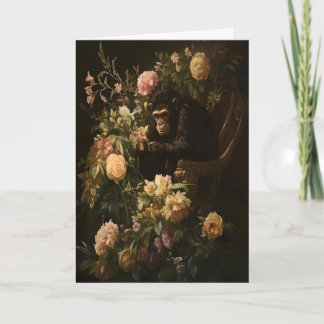 Carte Chimp & Blooms Dark Academia Art Floral, Vintage