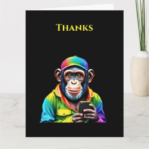 Carte Chimpanzé coloré avec un téléphone amusant