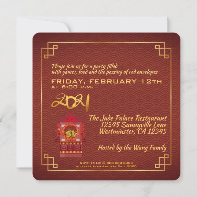 Carte Chine stylisée Palanquin Ox Année 2021 PsqInv2 (Devant)