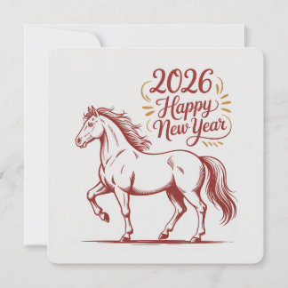 Carte Chinese New Year 2026 Red Fire Horse Card