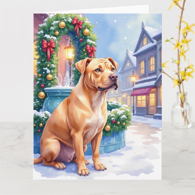 Carte Chinese Shar-Pei Snowy Town Fountain Christmas Art (Fleur jaune)