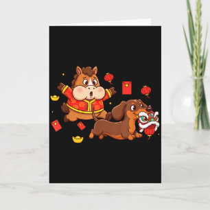 Carte Chinois Cheval Teckel Drôle Enfant Hommes Femmes H